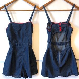 Cute chambray jean denim short romper.